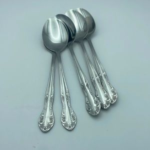 5 Piece Utica Saranac Floral Teaspoons 6.25” Stainless Utica Korea Flatware
